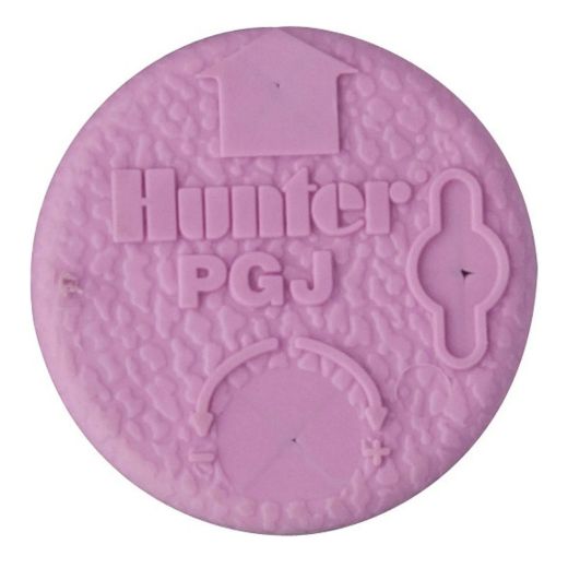 Picture of Hunter PGJ 100mm (4") pop-up rotor sprinkler, 40° - 360° adjustable arc, plastic riser, check valve, ½" inlet, 4.3m to 11.6m radius with reclaimed water ID logo cap