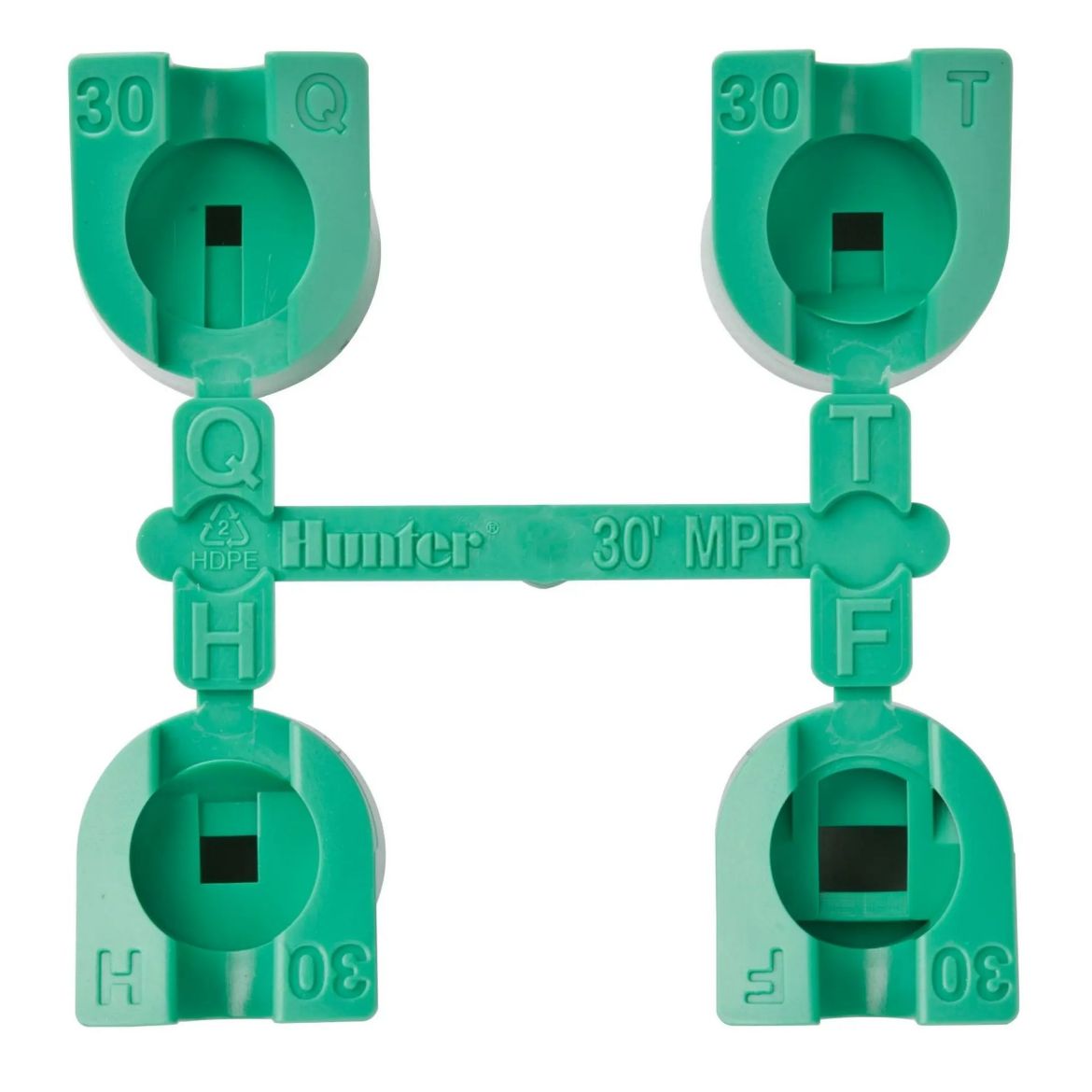 Picture of Hunter MPR 30' Matched Precipitation Nozzle Rack with all 9.1m radius nozzles. Includes a Quarter, Third, Half and Full Circle nozzle Green