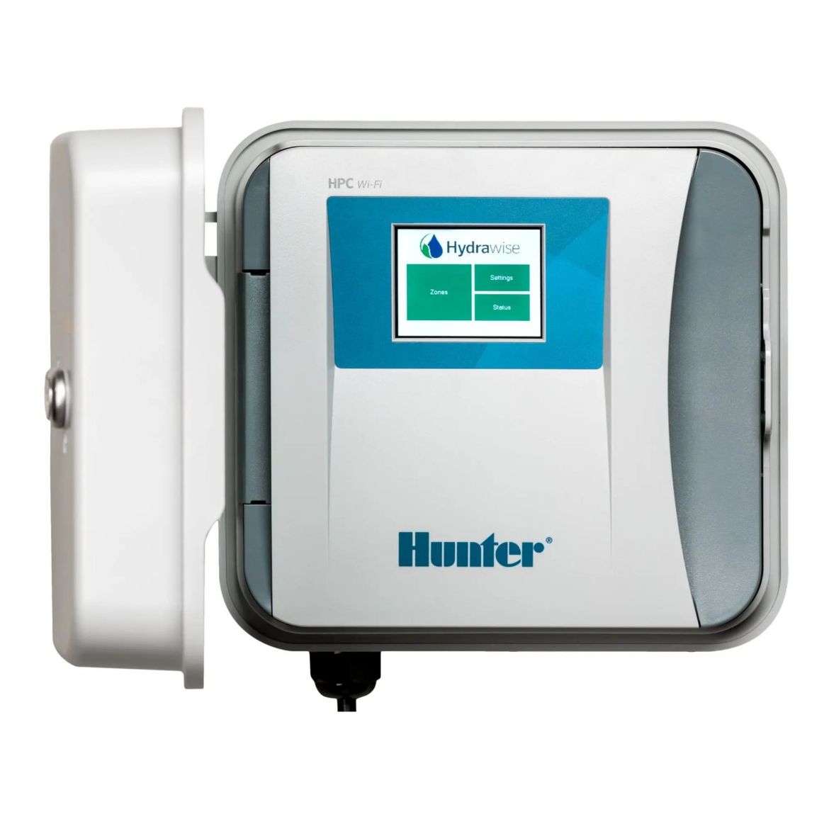 Picture of Hunter Hydrawise HPC 4 station base unit modular outdoor plastic cabinet WiFi controller with web-based software